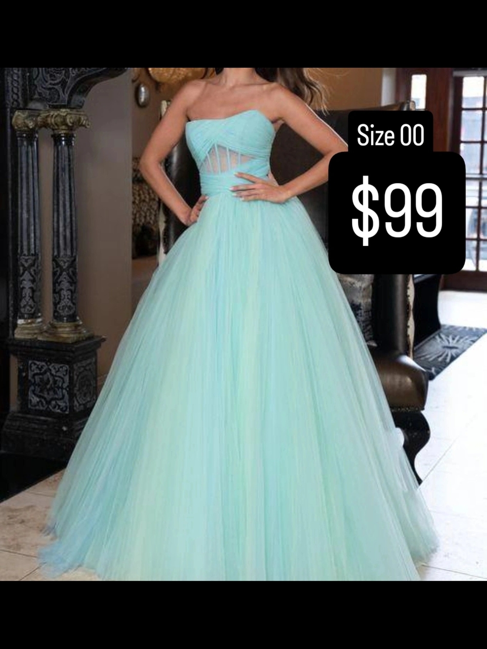 Rachel Allan Strapless Mint Tulle Ball Gown